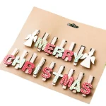 گیره فانتزی چوبی کریسمس 16 عددی مدل Merry