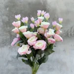 شاخه گل مصنوعی لیسیانتوس سفید با 3 گل بزرگ و 2 غنچه رنگ صورتی - گل 1001 مصنوعی گلفروشی