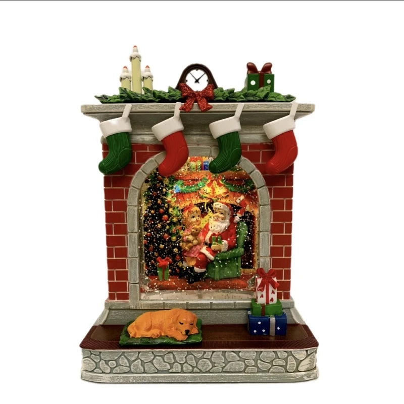 santa-fireplace-christmas-7 نمای نزدیک گوی موزیکال کریسمسی با اکلیل درخشان اکلیل